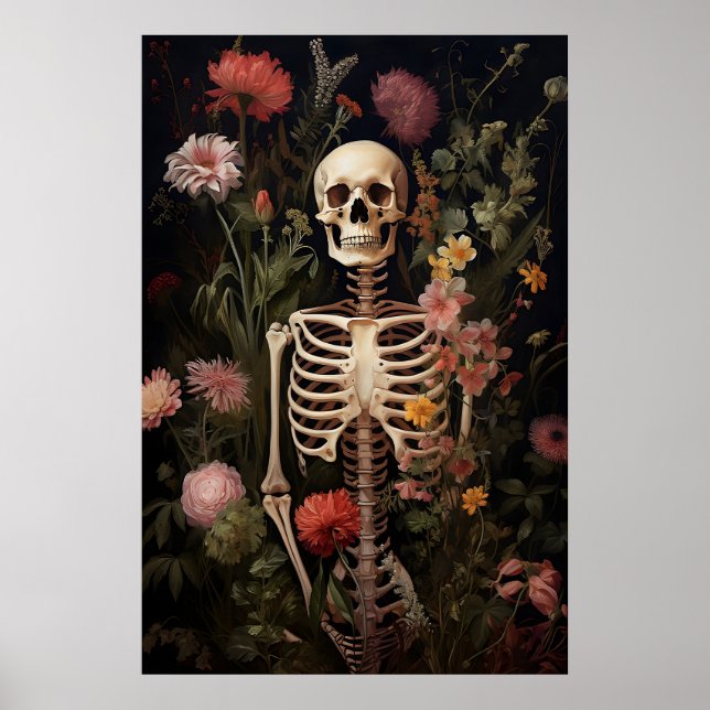 Blommig Skelett Gotisk Porträtttryck, Mörkt Poster (Framsidan)