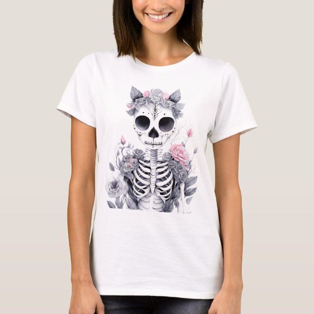 Blommig Skelett Pastell Gothic Coquette T Shirt (Framsida)