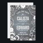 Blommig skiss Spara datum - Kritskrift Spara Datumet<br><div class="desc">Moderna och stilrena spara-datum-kort från Berry Berry Sweet Designs. Besök vår designsalong på WWW.BERRYBERRYSWEET.COM för fler stilrena pappersvarudesigns.</div>