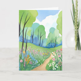 Blommig skog | Natur Akvarell Vilda blommor Kort