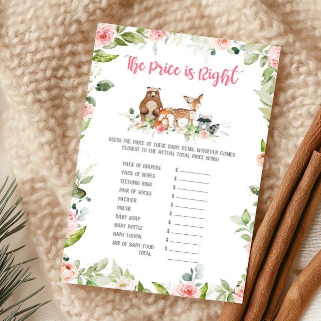 Blommig Skog Prisjakten Spel (Girl Woodland Animals Baby Shower The Price Is Right Game)
