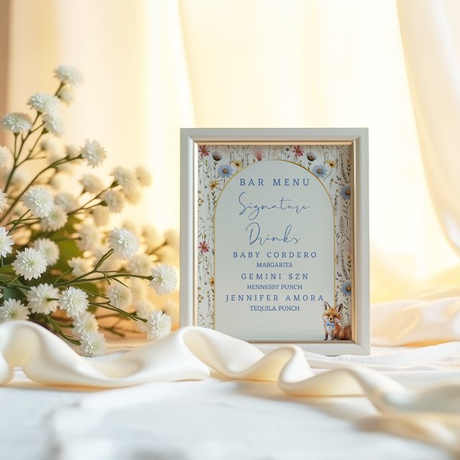 Blommig Skog Räv Baby Shower Bar Meny Skylt (Skapare uppladdad)