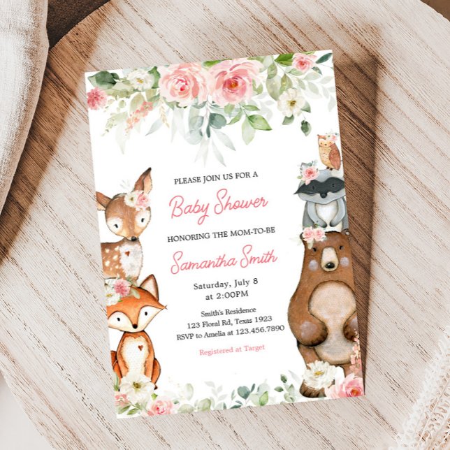 Blommig Skogs djur Baby Shower Inbjudningar (Floral Woodland Baby Shower Invitation)