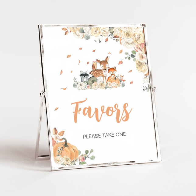 Blommig Skogs Djur Förmånsskylt Poster (Floral Woodland Animals Baby Shower Favors Sign)