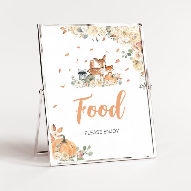 Blommig Skogs Djur Matskylt Poster (Floral Woodland Animals Baby Shower Food Sign)