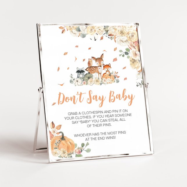 Blommig Skogs Djur Säga Inte Bebis Skylt (Floral Woodland Animals Baby Shower Don't Say Baby Sign)