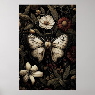 Blommig Skogs Moth Fjäril Tryck, Mörk Poster