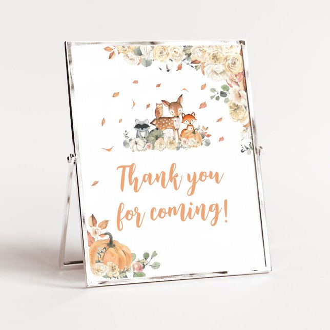 Blommig Skogsdjur Tack för att du kom Skylt (Floral Woodland Animals Baby Shower Thank you for coming Sign)