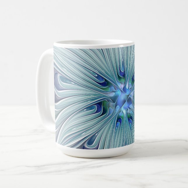 Blommig Skönhet Abstrakt Modern Blå Pastell Blomma Kaffemugg (Framsida vänster)