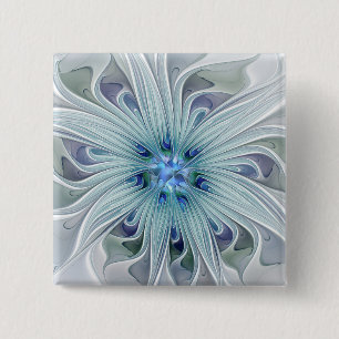 Blommig Skönhet Abstrakt Modern Blå Pastell Blomma Knapp