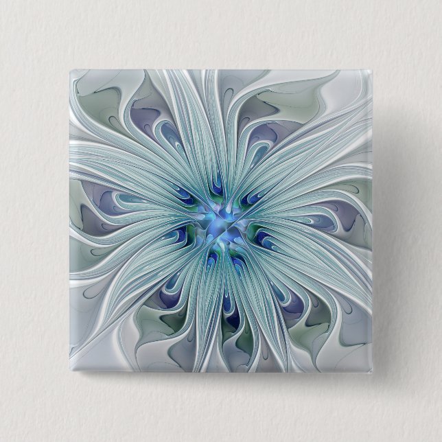 Blommig Skönhet Abstrakt Modern Blå Pastell Blomma Knapp (Framsida)