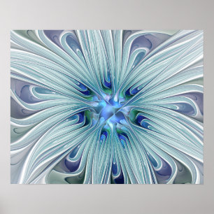 Blommig Skönhet Abstrakt Modern Blå Pastell Blomma Poster