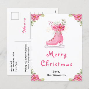 Blommig skridsko rosa god jul helg vykort