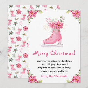 Blommig skridsko rosa god jul julkort