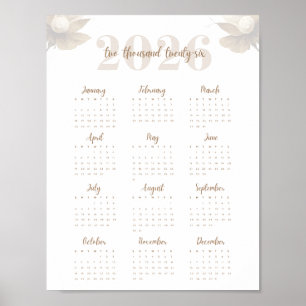 Blommig Skript 2026 En-Sides Kalender Elegant Poster