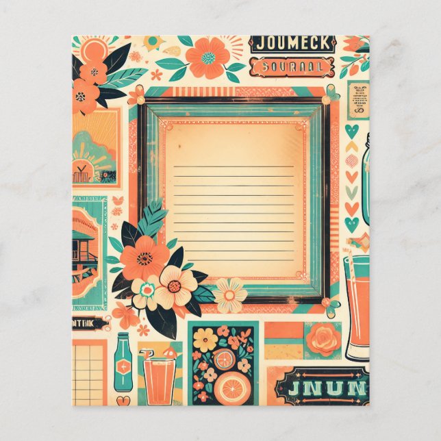 Blommig skrotjournal sida Peach & Teal Södra (Framsida)