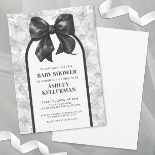 Blommig slinga Elegant svart vit baby shower Inbjudningar