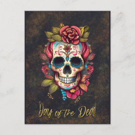 Blommig socker skalle Día de los Muertos svenska Vykort