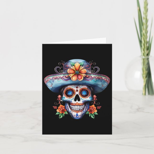 Blommig sockerkalle Dag för de döda Dia De Muertos Kort (Framsida)