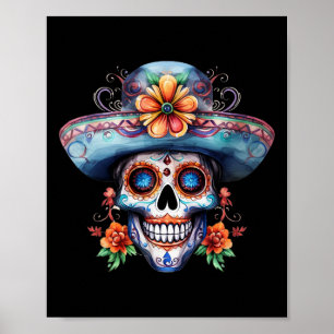 Blommig sockerkalle Dag för de döda Dia De Muertos Poster