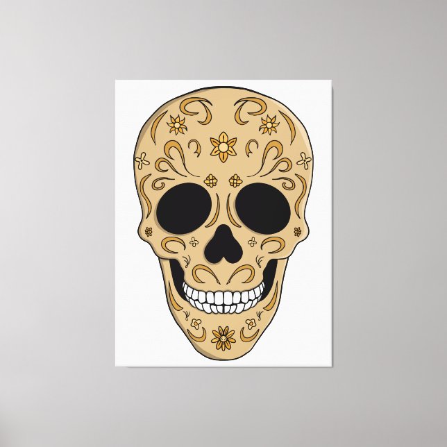 Blommig sockerkalle Dia de los Muertos Canvastryck (Framsida)