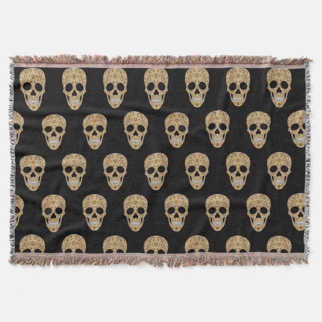 Blommig sockerkalle Dia de los Muertos Filt (Framsidan)