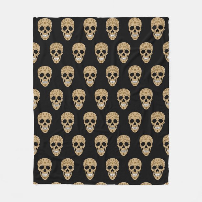 Blommig sockerkalle Dia de los Muertos Fleecefilt (Framsidan)