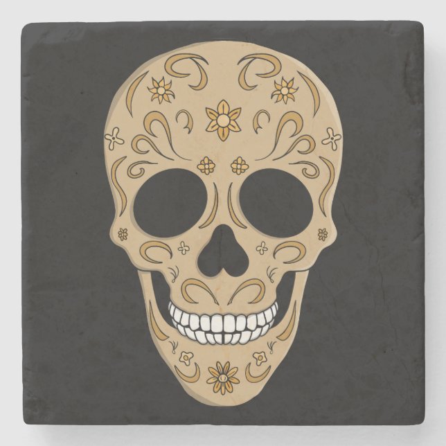 Blommig sockerkalle Dia de los Muertos Stenunderlägg (Framsidan)