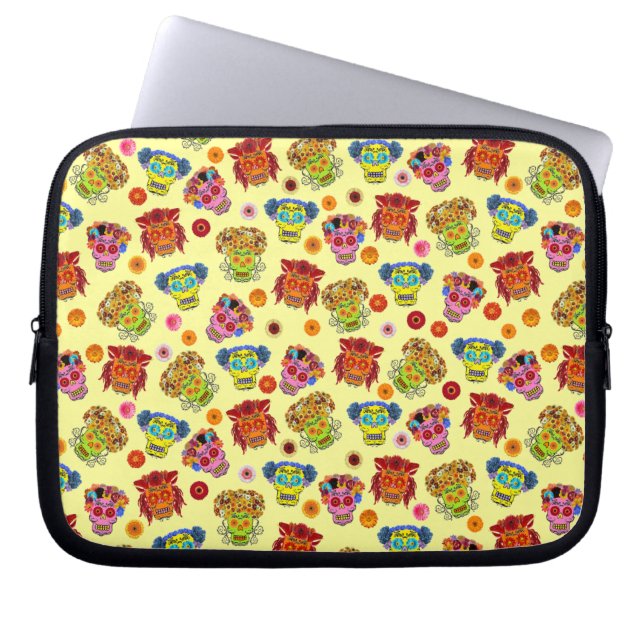 Blommig sockerkalle laptop sleeve (Framsidan)