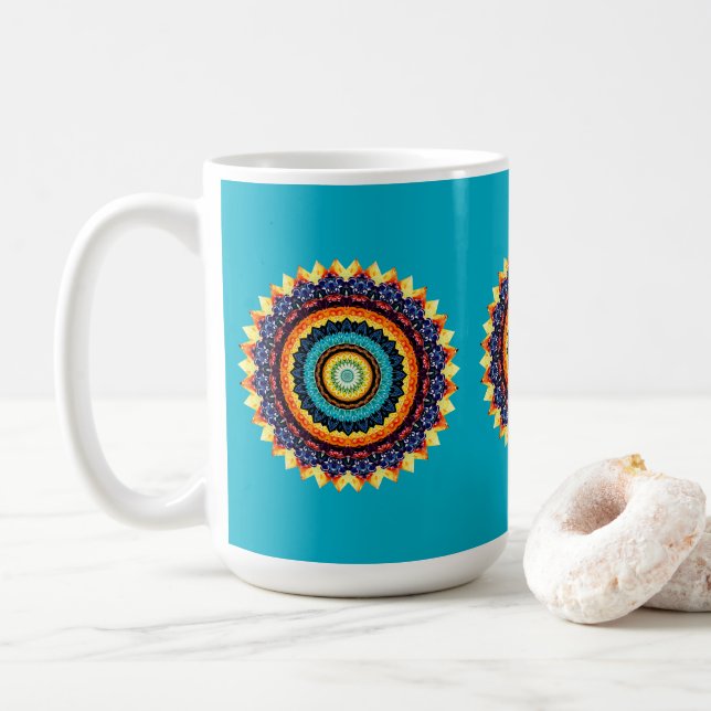 Blommig solmandala-mugg kaffemugg (Med munk)