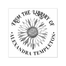 Blommig solros #2B Rund bibliotek boknamn