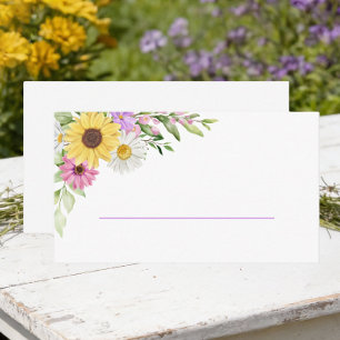 Blommig Solros Daisy Lila Vildblomma Bröllop Placeringskort