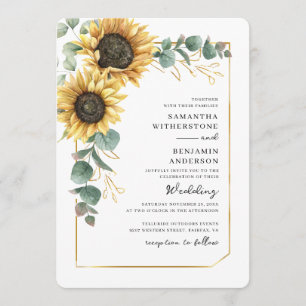 Blommig Solros Eukalyptus QR-kod Bröllop Inbjudningar