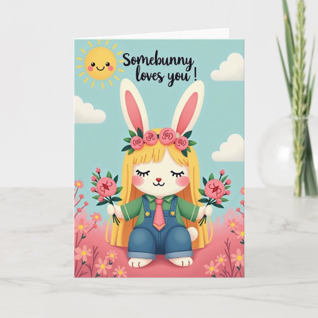 Blommig Somebunny Loves You-kort Kort (Framsida)