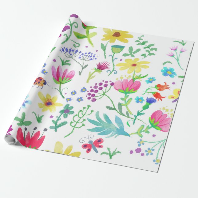 blommig sommarbakgrund av färgglada blommor presentpapper (Utrullad)