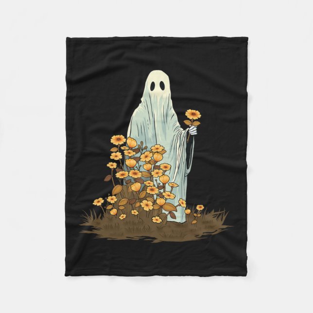 Blommig söt Halloween-spöke kuslig gotisk  Fleecefilt (Framsidan)