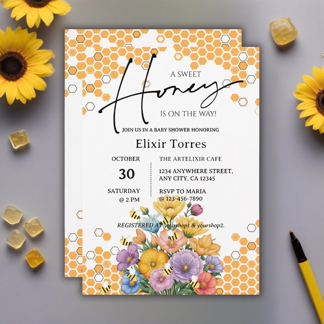Blommig Söt Honey Bee Baby Shower Inbjudan (Skapare uppladdad)