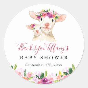 Blommig söt mamma och baby lamm Baby Shower Runt Klistermärke