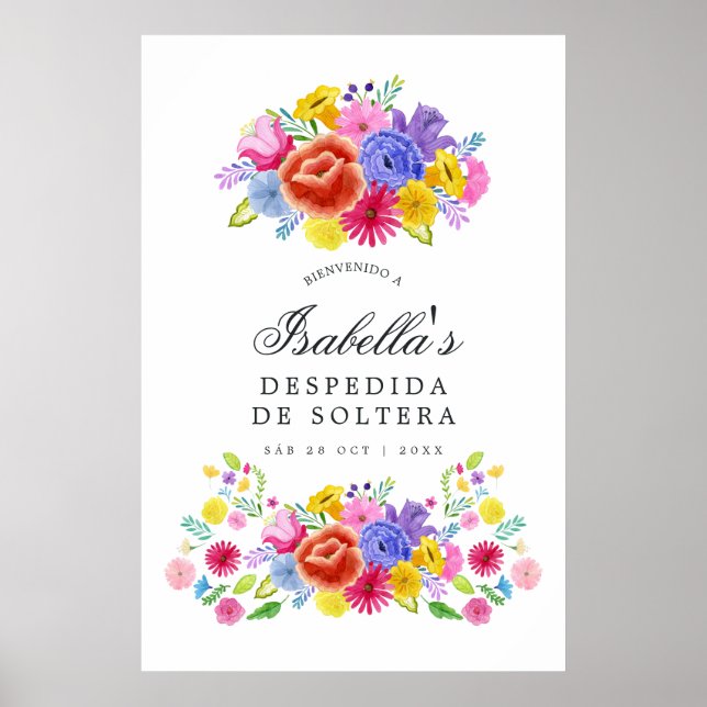 Blommig spansk fiesta bröllopsdusch välkomsthälsni poster (Framsidan)