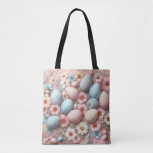 Blommig spets pastell rosa påskägg och blommor tygkasse