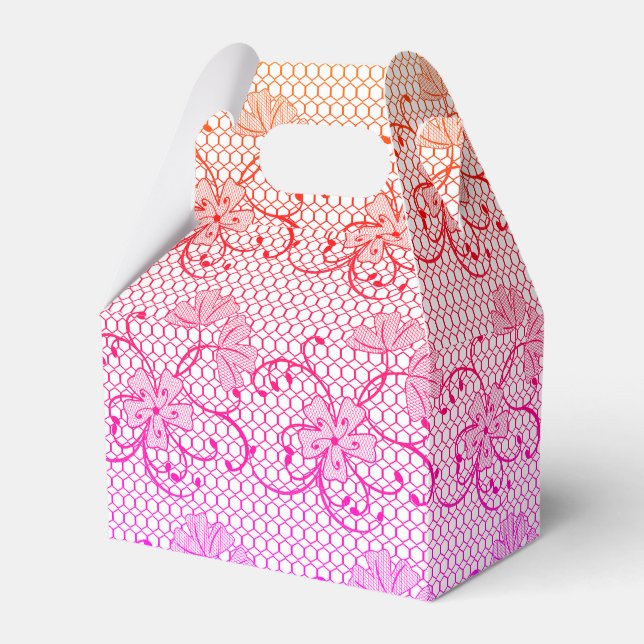 Blommig spetsmönster i rosa och orange nyanser presentaskar (Framsidan Sidan)