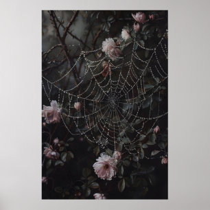 Blommig spindelnätsprint, blommor i spindelnätstry poster