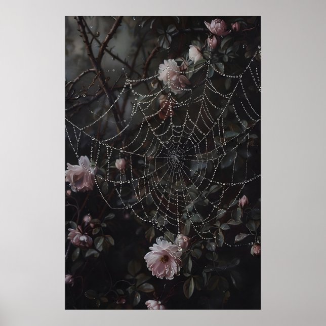 Blommig spindelnätsprint, blommor i spindelnätstry poster (Framsidan)