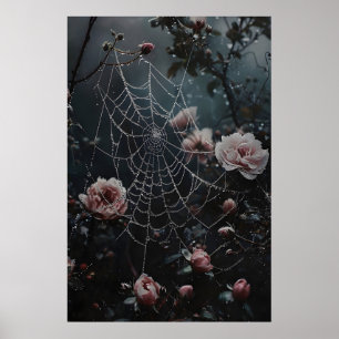 Blommig spindelnätsprint, blommor i spindelnätstry poster