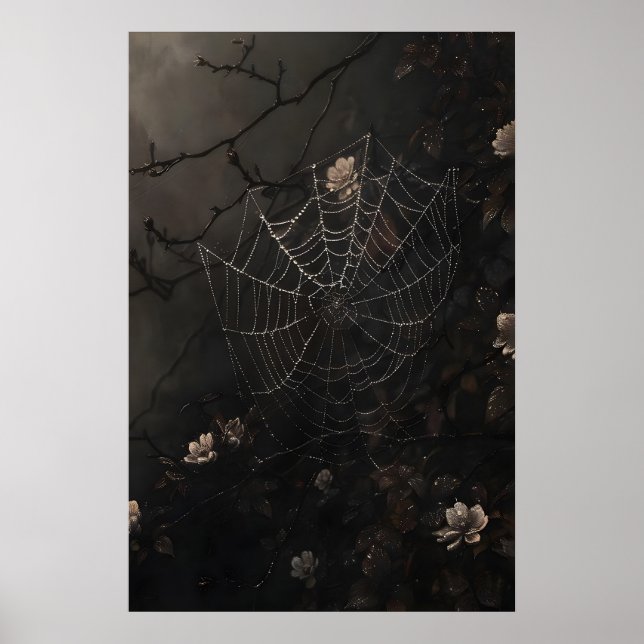Blommig spindelnätsutskrift, Mörk akademisk gotik Poster (Framsidan)