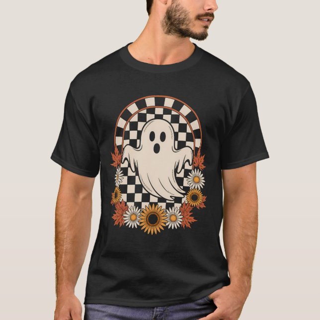 Blommig Spök Höst Boho Halloween T Shirt (Framsida)