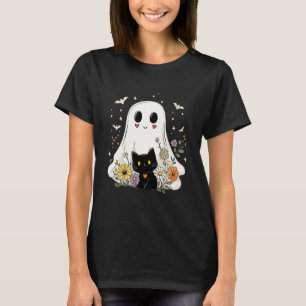 Blommig spök svart katt Halloween-kostym för män W T Shirt