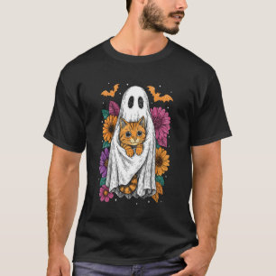 Blommig spöklik spöke som håller svart katt Hallow T Shirt