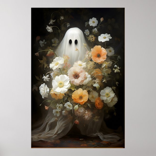 Blommig spökporträtt tryck, kuslig gotisk poster (Framsidan)