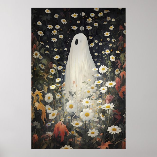 Blommig spökporträtt tryck, Vintage Gothic Olja Poster (Framsidan)